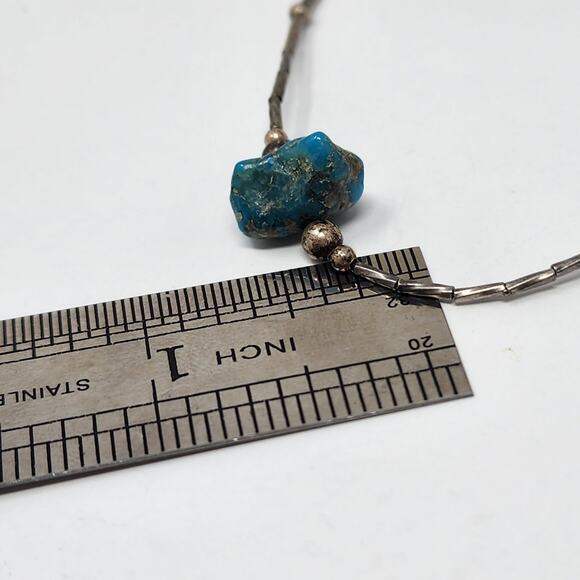 Sterling Silver Antique Vintage Genuine Raw Turquoise Necklace - Picture 4 of 7